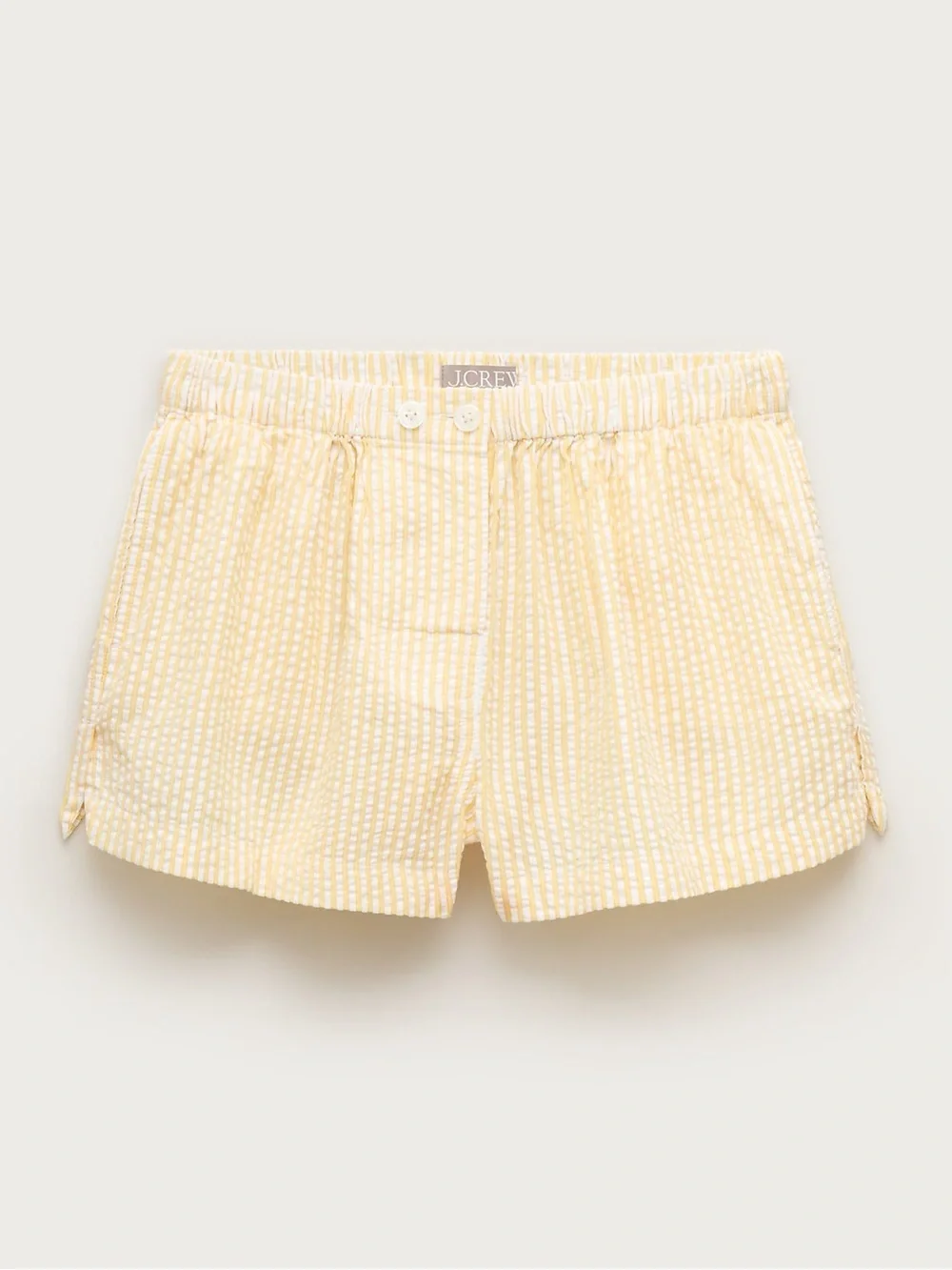 J. Crew Pale Yellow and White Striped Seersucker High-Waist Shorts - Picture 2 of 3
